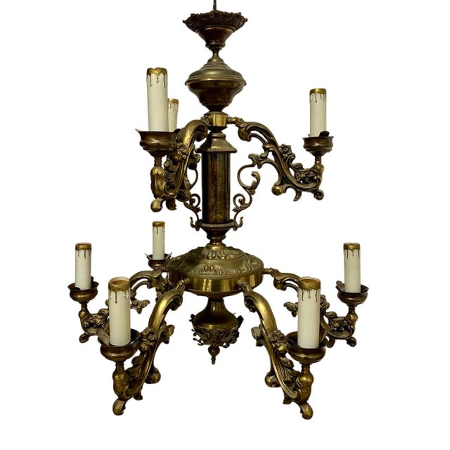 28” tall 26” across Can be used with glass shades or without. This masterfully crafted lighting fixture features a multi-...