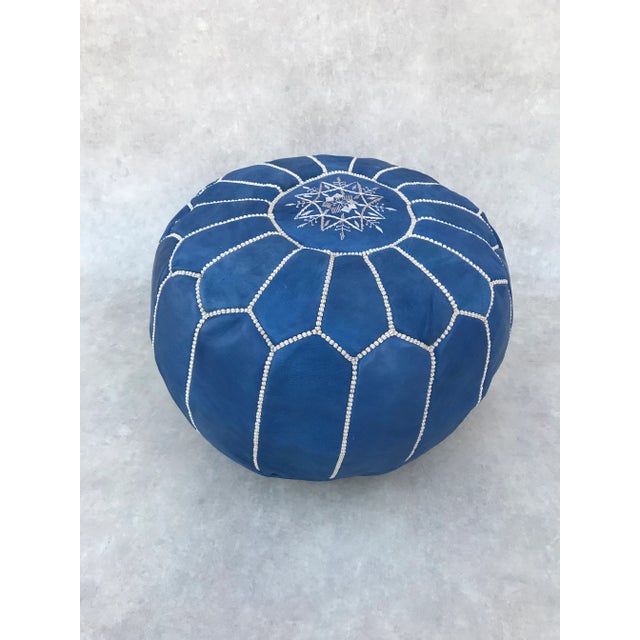 Not Yet Made - Made To Order Blue Moroccan Leather Pouf Cover For Sale - Image 5 of 9