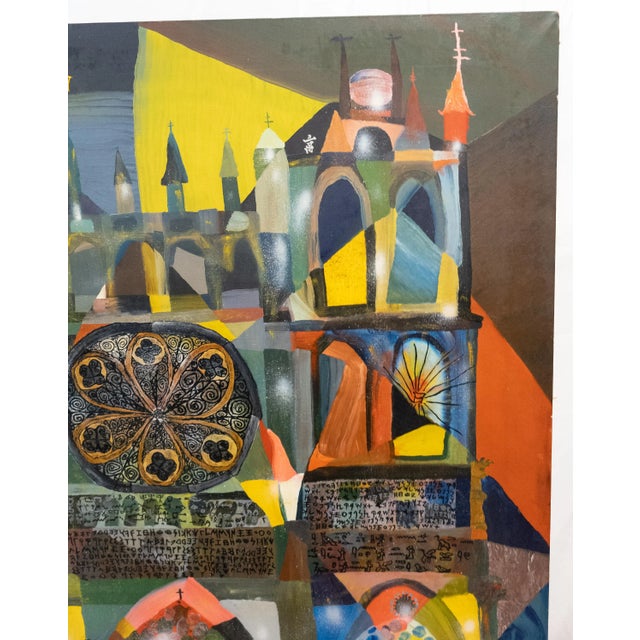 Abstract Mid-Century Outsider Abstract Painting of a Cathedral For Sale - Image 3 of 11