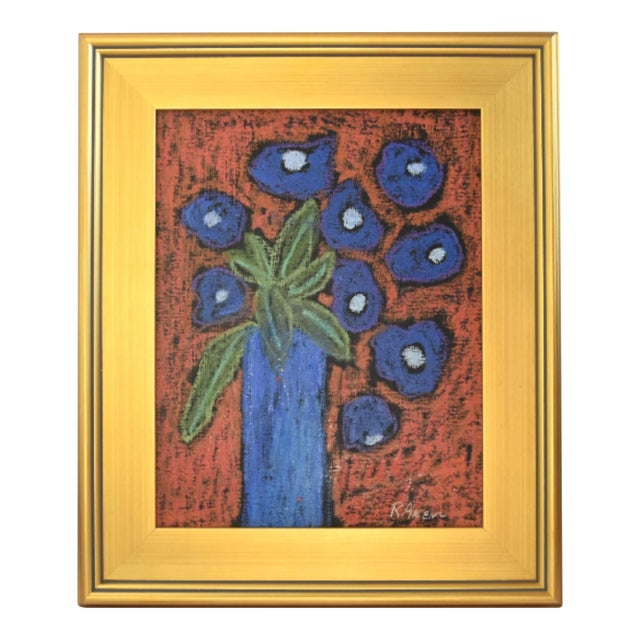 Impressionist Floral Bouquet Painting by Ruth Arenz Including the Antiqued Gold Wood Frame For Sale