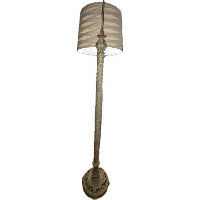 Vintage 1920s Spanish Revival Barley Twist Cast Iron Bridge Floor Lamp For Sale - Image 4 of 14