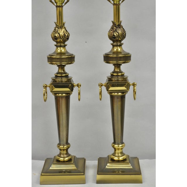 Vintage Stiffel French Neoclassical Style Flame Torch Brass Table Lamps - A Pair For Sale - Image 12 of 12