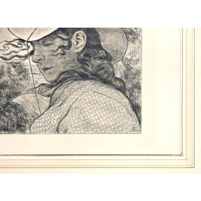 Bildnis mit florentiner Hut. is a beautiful black and white etching on cream-colored and laid paper, realized in 1898 by...