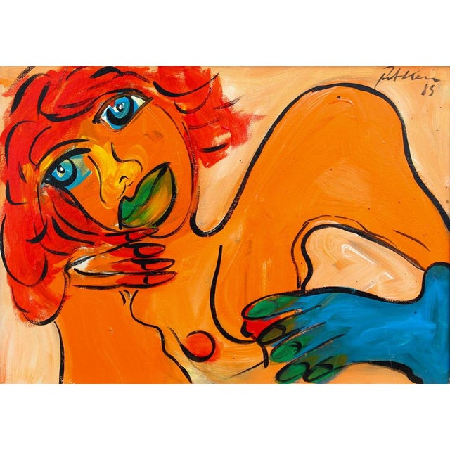 Woman with blue eyes', oil on board, by peter robert keil (1985). A topless redhead gazes out to the viewer with her...