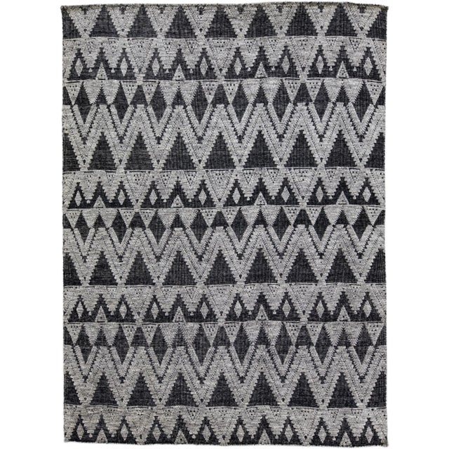 Modern Apadana's Safi Collection Handmade Charcoal and Gray Designed Wool Rug For Sale - Image 12 of 12