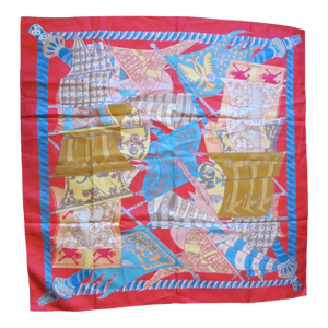 Hermes France Carre 90 Etendards Et Bonnieres Flags & Banners Red Silk Scarf