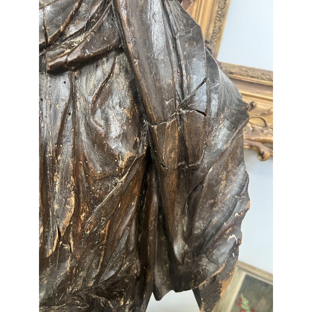 Wood Saint Anne, 1500s, Carved and Polychrome Wood For Sale - Image 7 of 18