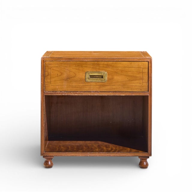 Wood Baker Cherry and Brass Campaign Nightstands - Pair For Sale - Image 7 of 12