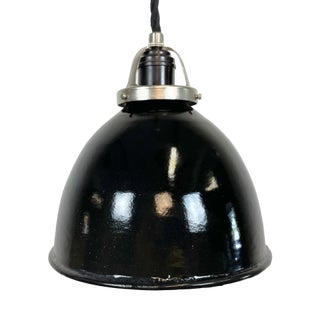 Small Industrial Black Enamel Pendant Lamp, 1950s For Sale