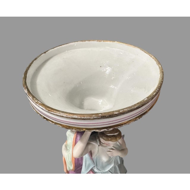 Antique Victorian 11.5" 3 Graces Figural Porcelain Compote Candlestick Vase With a Bisque Finish For Sale - Image 4 of 8