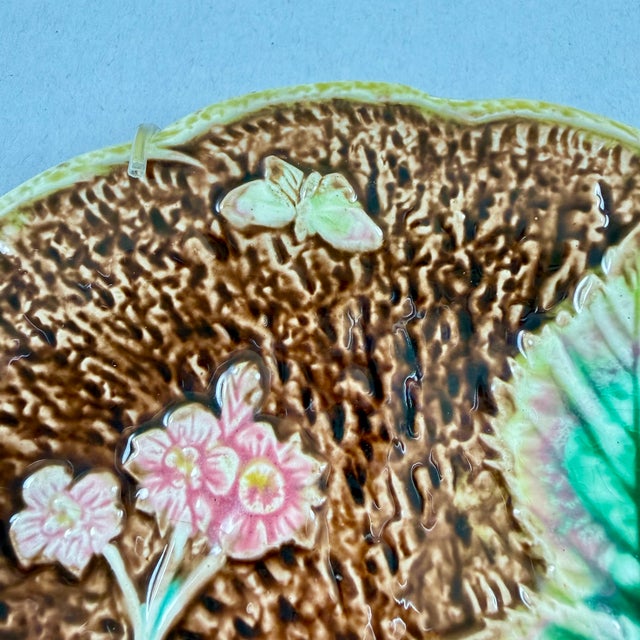 English Majolica Rustic Leaves on Bark Plates, Set of Two For Sale - Image 9 of 16