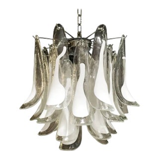 Italian Mid-Century White Feather Glass Chandelier by Mazzega For Sale
