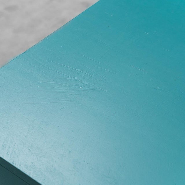 Teal Teal-Colored Wooden Desk with White Drawers, 1970s For Sale - Image 8 of 11