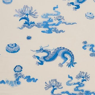 Sample - Schumacher Hanlun Dragon Embroidery Fabric in Porcelain For Sale