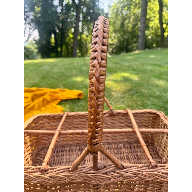 Vintage French Willow Wine Bottle Carrier Basket For Sale - Image 4 of 12