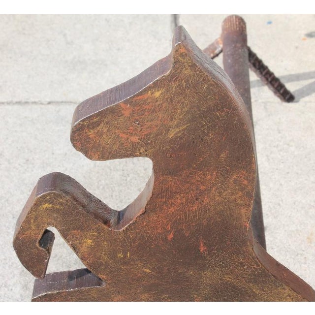 Rustic Pair of Handmade Folky Rustic Horses Andirons For Sale - Image 3 of 9