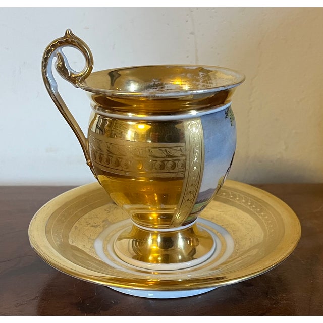 Early 19th Century Antique Early 19th Century French Empire Paris Porcelain Tea Cup & Saucer Decorated With a Courting Couple For Sale - Image 5 of 14