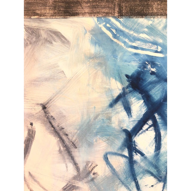 Pierre Obando, Abstract Expressionist Modernist Blue Grey Monoprint Monotype Painting Print, 1997 For Sale - Image 4 of 8