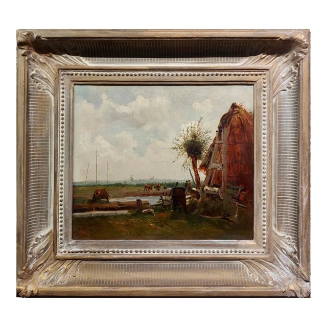 19th Century Dutch Farm Landscape - Oil Painting For Sale
