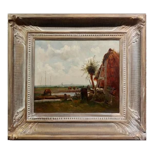 19th Century Dutch Farm Landscape - Oil Painting