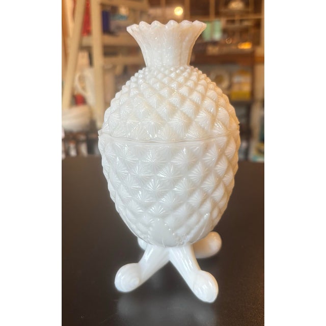 Abstract 1900s Portieux Vallerysthal Pineapple Covered Dish White Opaline Milk Glass For Sale - Image 3 of 10