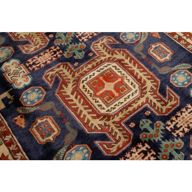 Textile Navy Blue Wool Rug Vintage Heriz Allover Design For Sale - Image 7 of 11