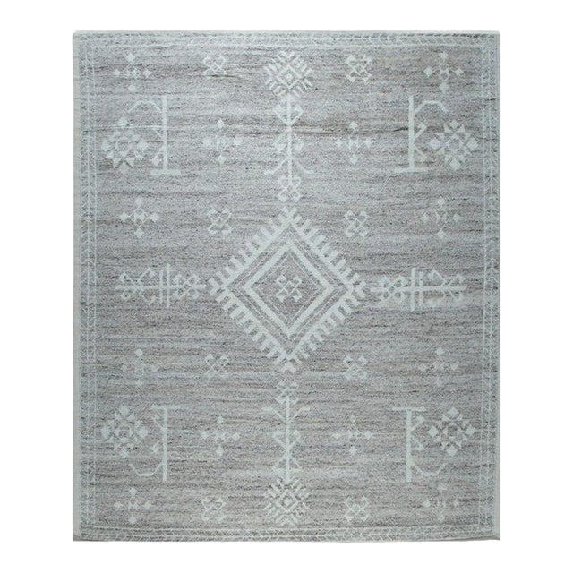 8x10 Gray Hand-Knotted Wool Diamond Totem Classic Traditional Modern Carpet Rug For Sale