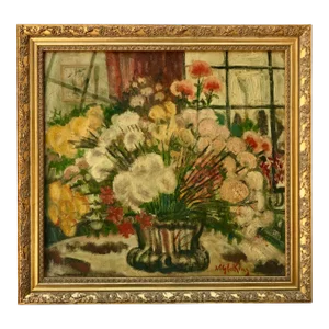 Original Antique American Impressionist Still Life a Bouquet of Flowers Signed William Glackens