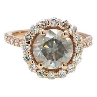 Bochic “Vintage” Fancy Chocolate, Greenish Diamond 18K Rose Gold Halo Ring For Sale