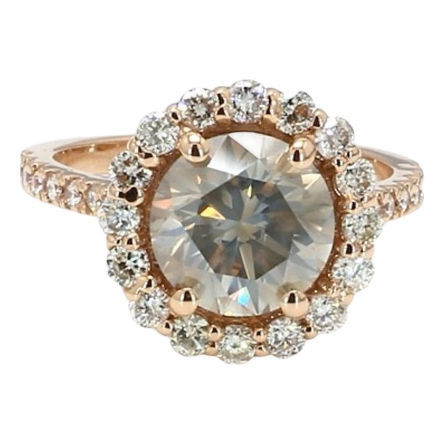 Bochic “Vintage” Fancy Chocolate, Greenish Diamond 18K Rose Gold Halo Ring For Sale