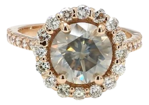 Bochic “Vintage” Fancy Chocolate, Greenish Diamond 18K Rose Gold Halo Ring