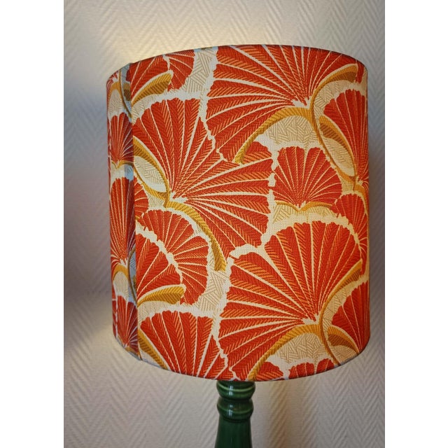 Vintage Green Ceramic Lamp and Custom-Made Lampshade, 1950s For Sale - Image 4 of 10