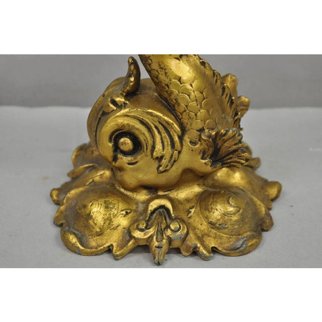 Early 20th Century Antique French Art Nouveau Small Gold Gilt Metal Figural Dolphin Table Lamp For Sale - Image 5 of 11