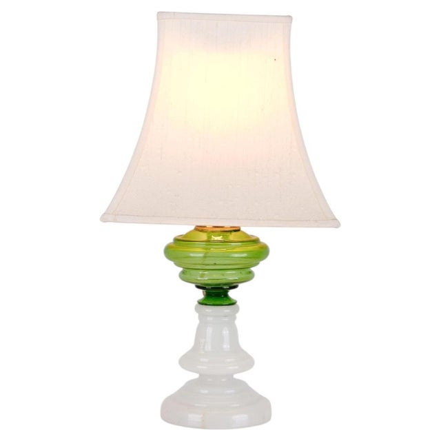 Table Lamp in Green and White Opaline Glass with Brass Details, 1880s For Sale - Image 9 of 9