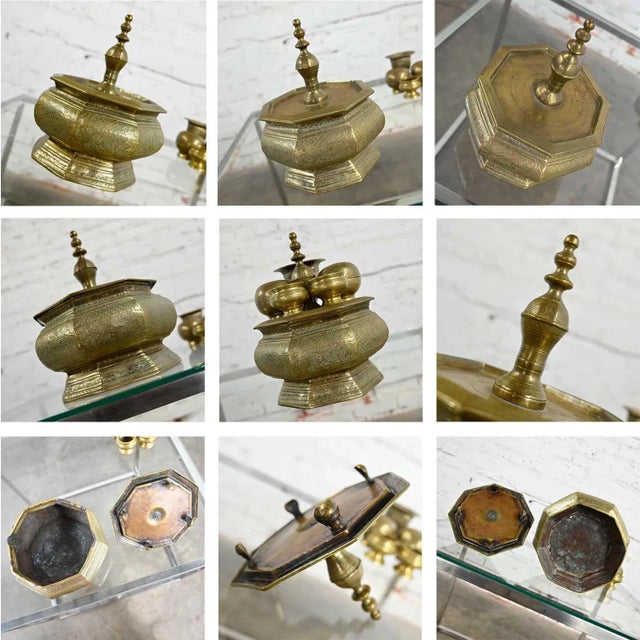 Vintage Objet d'Art East Java Indonesian Brass Tepak Sireh Betel Nut Set 7 Pieces For Sale - Image 11 of 13