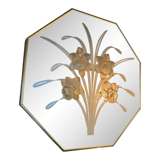 Vintage Octagon Wall Mirror: 1980s Windsor Postmodern Floral Design, Robert Slimbach For Sale