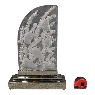 Superb Signed Lalique Crystal Etched Sculptural Lamp With Birds and Leaves For Sale