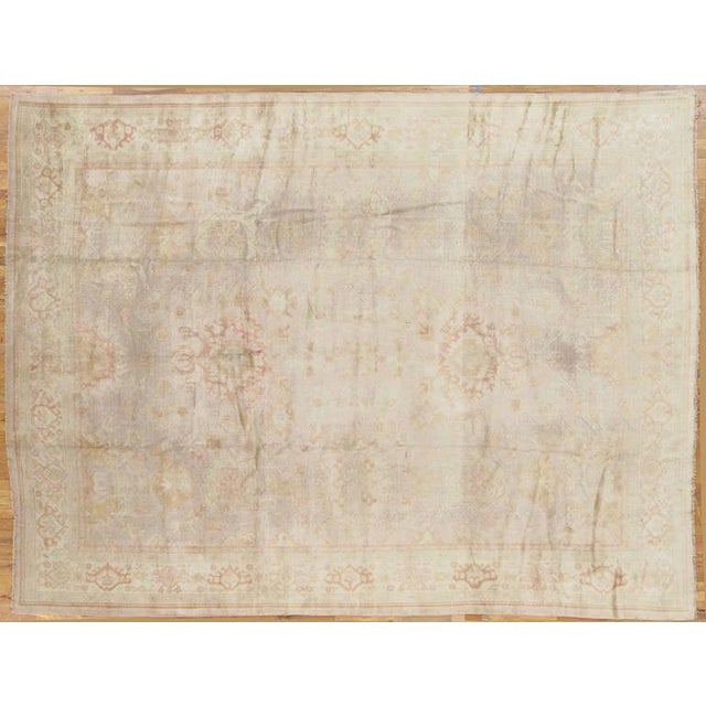 Turkish Antique Angora Oushak Carpet, Handmade Oriental Rug, Shrimp, Taupe, Cream Fine For Sale - Image 3 of 5