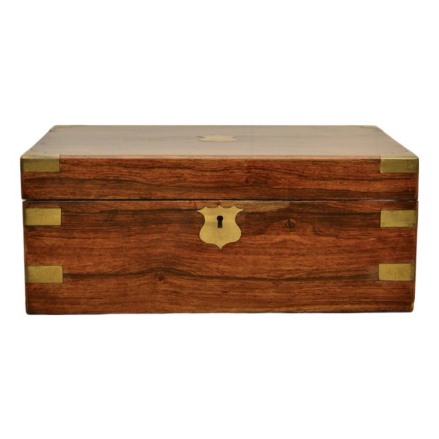 Antique 19th Century Mahogany and Brass Box With Marbleized Paper Interior For Sale