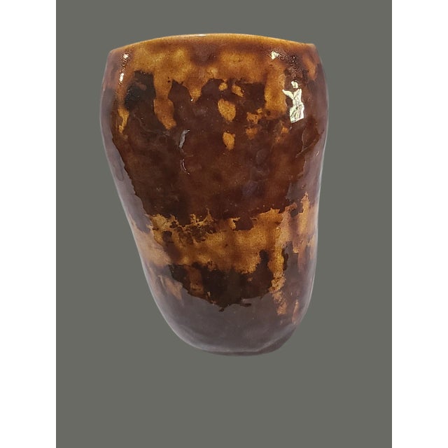 20th Mid-Century Modern Art Glazed Studio Pottery Brown Vase For Sale - Image 4 of 9