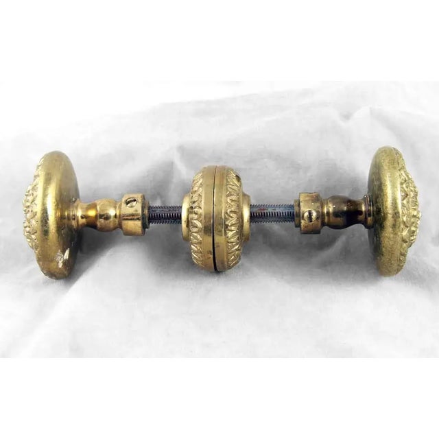Mid 20th Century Ornate Gold Plate Over Brass Door Knob Set For Sale - Image 4 of 5