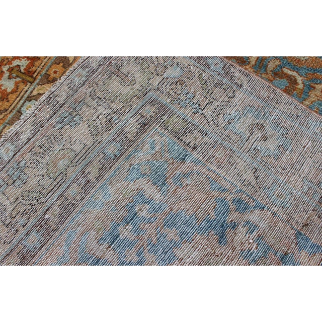 Botanical Design Persian Malayer Antique Rug in Blue, Rust, and Orange Tones For Sale - Image 11 of 12
