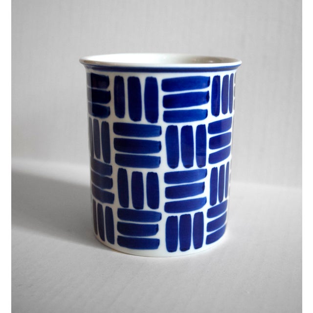 Dansk Herringbone Blue And White Ceramic Kitchen Utensil Holder Or