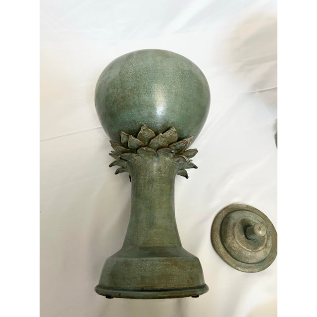 Vintage Green Ceramic Urn Jars – Pair For Sale - Image 10 of 10