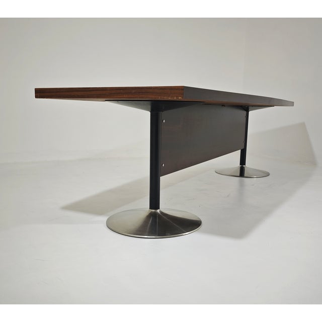 Mid-Century Modern Vintage Conference Table in Wood and Steel, 1970s For Sale - Image 3 of 18