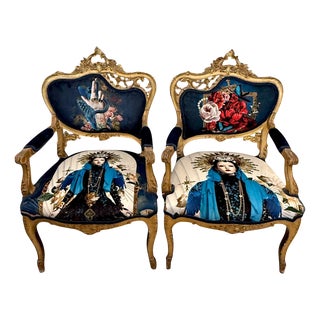 Set of Louis XV Style Gilt Armchairs For Sale