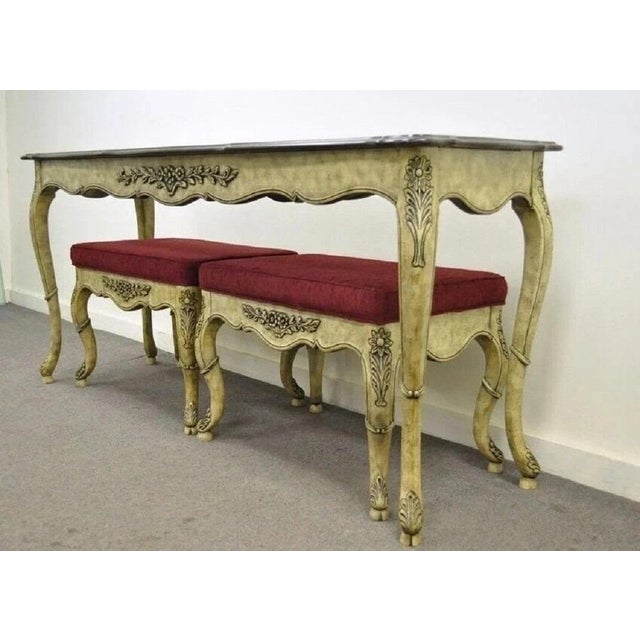 Vintage French Country Louis XV Style Console Hall Table and Pair Stools Benches For Sale - Image 10 of 12