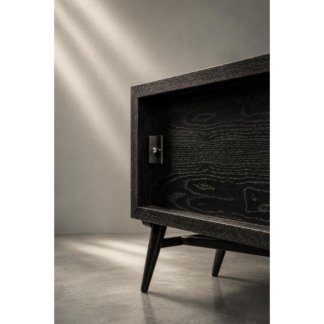 Mid-Century Modern Scandinavian Dark Oak Sideboard with Wooden and Metal Handles, 1960s For Sale - Image 12 of 18