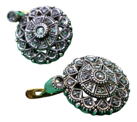 Circular Gold and Silver Earrings with Diamond Chips, Set of 2