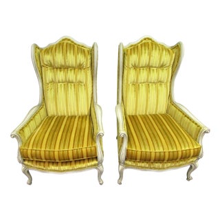 Pair of Early 20th Century Hollywood Regency Yellow Velvet Parlor Chairs For Sale